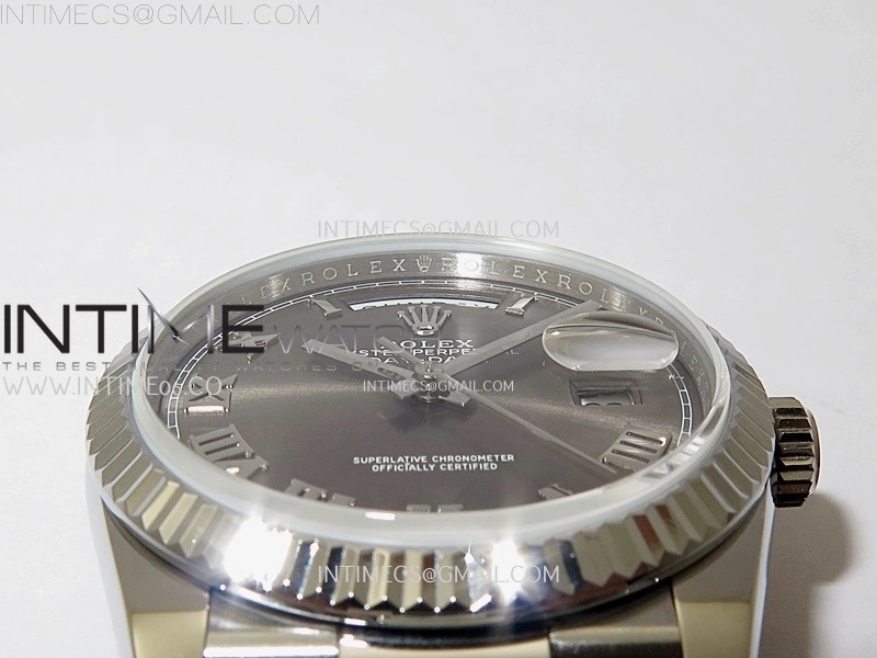 Day Date 128239 Gain Weight SS QF 1:1 Best Edition Gray Dial Roman Markers on SS President Bracelet