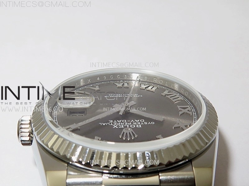 Day Date 128239 Gain Weight SS QF 1:1 Best Edition Gray Dial Roman Markers on SS President Bracelet