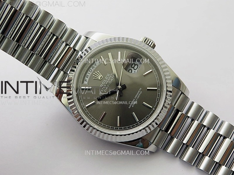 Day Date 128239 Gain Weight SS QF 1:1 Best Edition Gray Dial Stick Markers on SS President Bracelet
