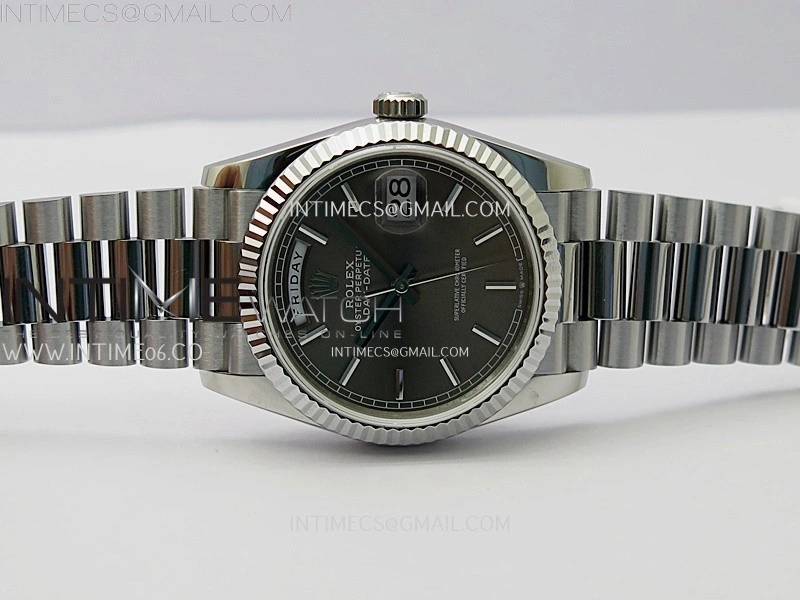 Day Date 128239 Gain Weight SS QF 1:1 Best Edition Gray Dial Stick Markers on SS President Bracelet