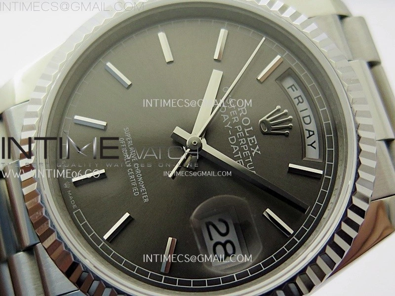 Day Date 128239 Gain Weight SS QF 1:1 Best Edition Gray Dial Stick Markers on SS President Bracelet