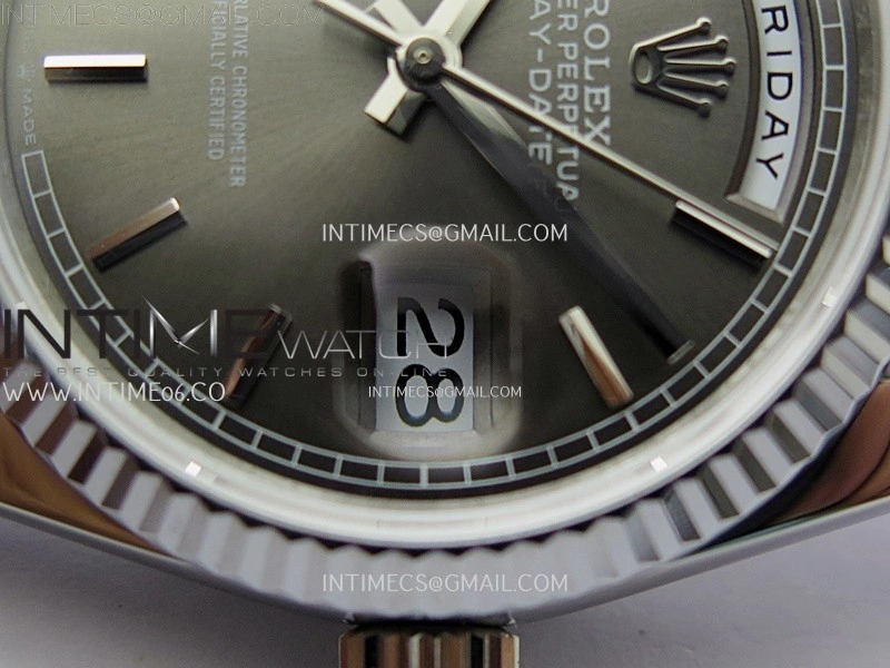 Day Date 128239 Gain Weight SS QF 1:1 Best Edition Gray Dial Stick Markers on SS President Bracelet