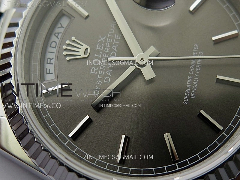 Day Date 128239 Gain Weight SS QF 1:1 Best Edition Gray Dial Stick Markers on SS President Bracelet