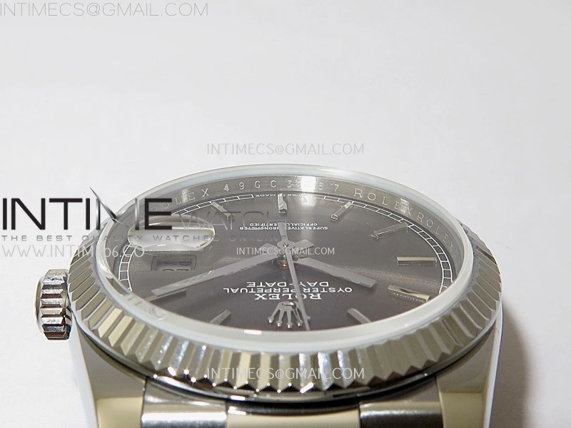 Day Date 128239 Gain Weight SS QF 1:1 Best Edition Gray Dial Stick Markers on SS President Bracelet