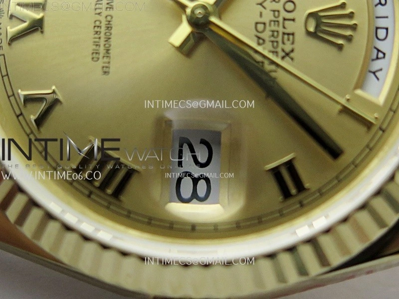 Day Date 128238 Gain Weight YG QF 1:1 Best Edition Gold Dial Roman Markers on YG President Bracelet
