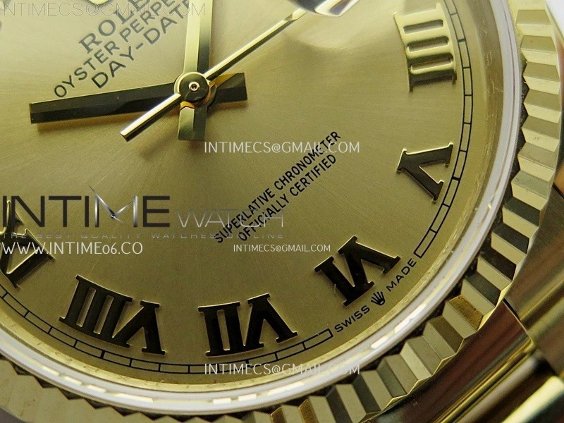 Day Date 128238 Gain Weight YG QF 1:1 Best Edition Gold Dial Roman Markers on YG President Bracelet
