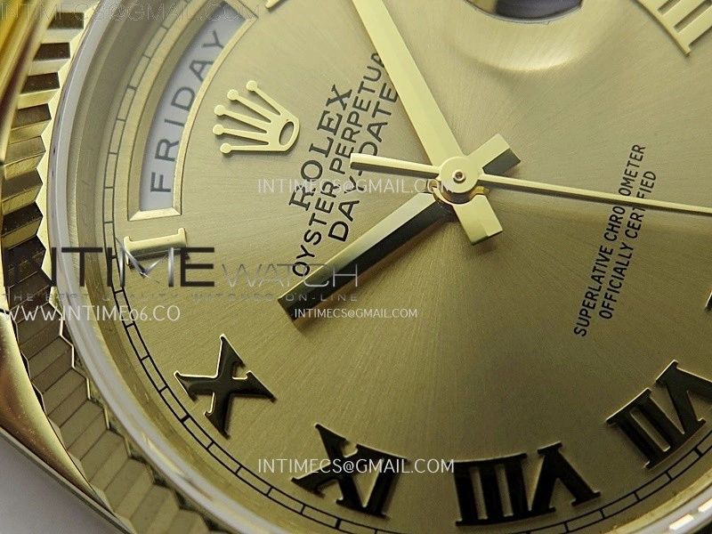 Day Date 128238 Gain Weight YG QF 1:1 Best Edition Gold Dial Roman Markers on YG President Bracelet