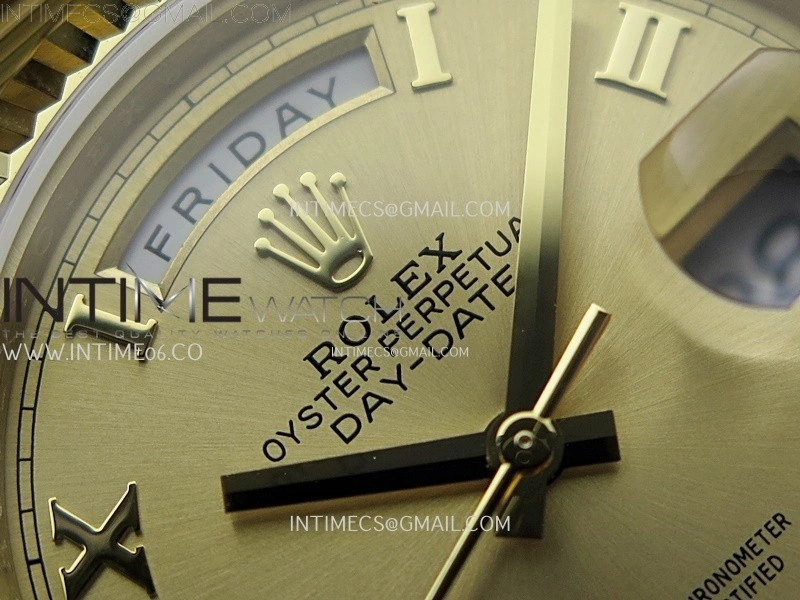 Day Date 128238 Gain Weight YG QF 1:1 Best Edition Gold Dial Roman Markers on YG President Bracelet
