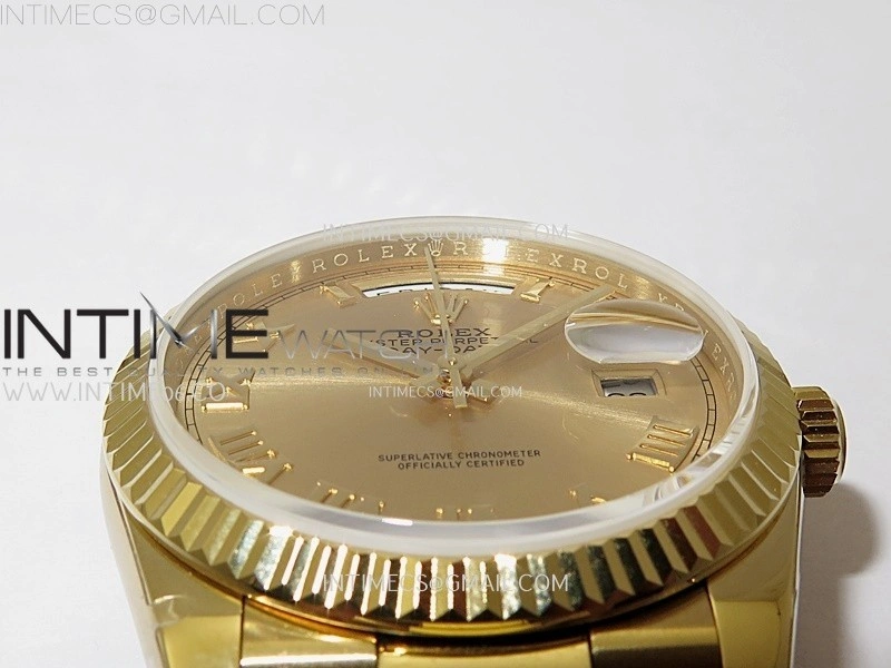 Day Date 128238 Gain Weight YG QF 1:1 Best Edition Gold Dial Roman Markers on YG President Bracelet