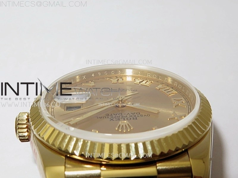 Day Date 128238 Gain Weight YG QF 1:1 Best Edition Gold Dial Roman Markers on YG President Bracelet