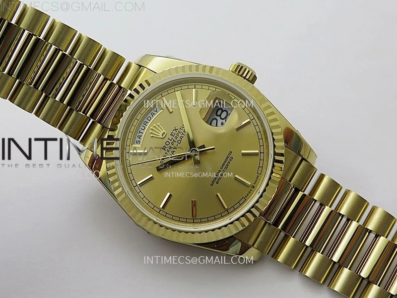 Day Date 128238 Gain Weight YG QF 1:1 Best Edition Gold Dial Stick Markers on YG President Bracelet