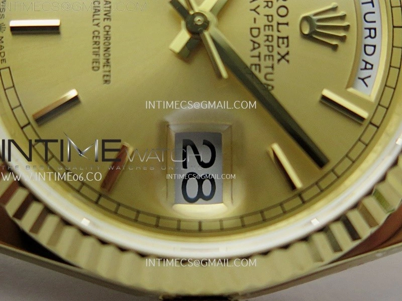 Day Date 128238 Gain Weight YG QF 1:1 Best Edition Gold Dial Stick Markers on YG President Bracelet