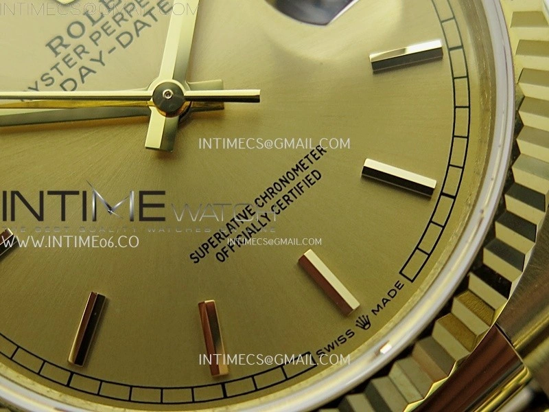 Day Date 128238 Gain Weight YG QF 1:1 Best Edition Gold Dial Stick Markers on YG President Bracelet