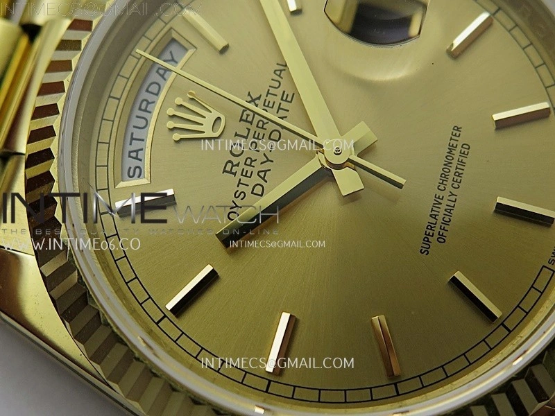 Day Date 128238 Gain Weight YG QF 1:1 Best Edition Gold Dial Stick Markers on YG President Bracelet