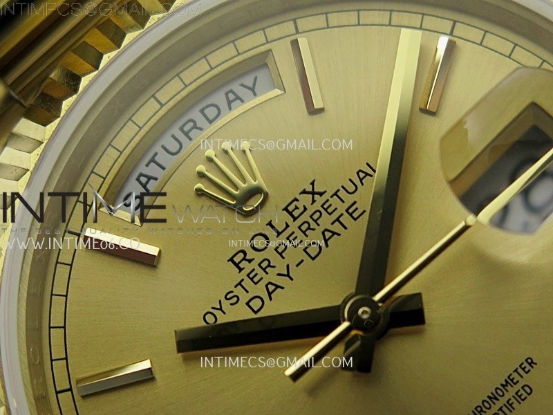 Day Date 128238 Gain Weight YG QF 1:1 Best Edition Gold Dial Stick Markers on YG President Bracelet