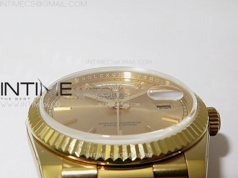 Day Date 128238 Gain Weight YG QF 1:1 Best Edition Gold Dial Stick Markers on YG President Bracelet