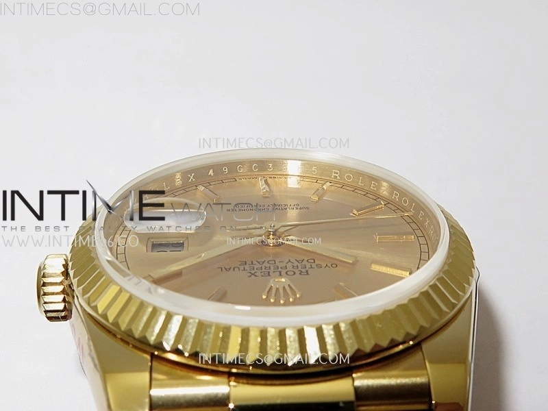 Day Date 128238 Gain Weight YG QF 1:1 Best Edition Gold Dial Stick Markers on YG President Bracelet