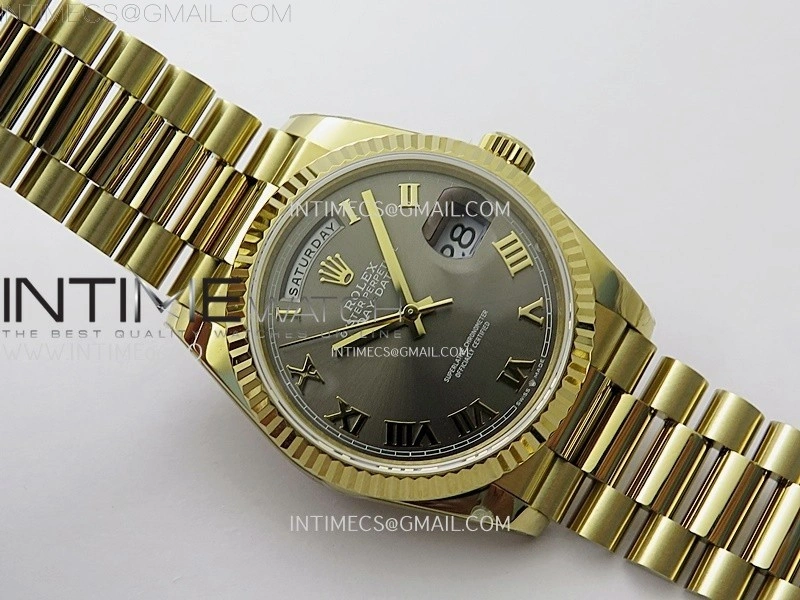Day Date 128238 Gain Weight YG QF 1:1 Best Edition Gray Dial Roman Markers on YG President Bracelet