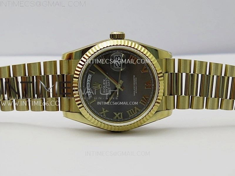 Day Date 128238 Gain Weight YG QF 1:1 Best Edition Gray Dial Roman Markers on YG President Bracelet