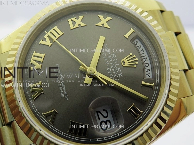 Day Date 128238 Gain Weight YG QF 1:1 Best Edition Gray Dial Roman Markers on YG President Bracelet