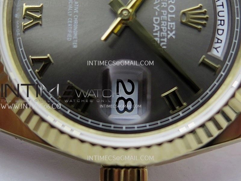 Day Date 128238 Gain Weight YG QF 1:1 Best Edition Gray Dial Roman Markers on YG President Bracelet