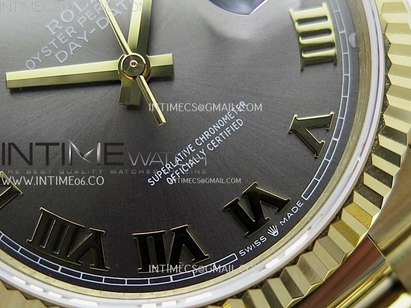 Day Date 128238 Gain Weight YG QF 1:1 Best Edition Gray Dial Roman Markers on YG President Bracelet