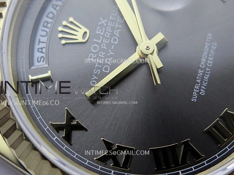 Day Date 128238 Gain Weight YG QF 1:1 Best Edition Gray Dial Roman Markers on YG President Bracelet