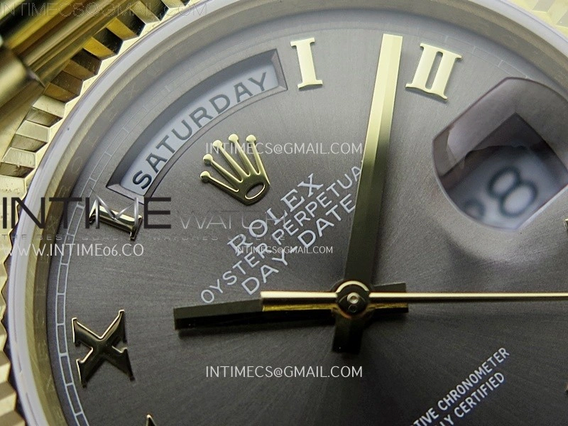 Day Date 128238 Gain Weight YG QF 1:1 Best Edition Gray Dial Roman Markers on YG President Bracelet