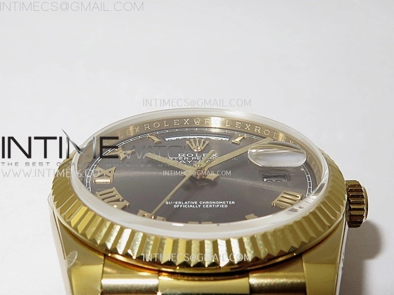 Day Date 128238 Gain Weight YG QF 1:1 Best Edition Gray Dial Roman Markers on YG President Bracelet