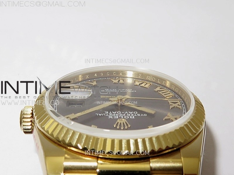 Day Date 128238 Gain Weight YG QF 1:1 Best Edition Gray Dial Roman Markers on YG President Bracelet