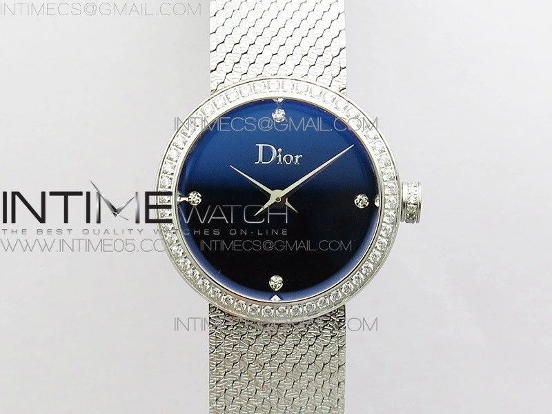La d de dior satine SS Crystal Bezel 8848F 1:1 Best Edition Blue Dial on SS bracelet Swiss Quartz