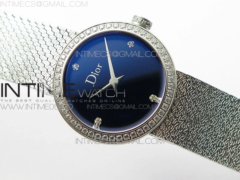 La d de dior satine SS Crystal Bezel 8848F 1:1 Best Edition Blue Dial on SS bracelet Swiss Quartz