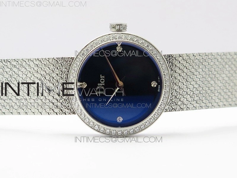 La d de dior satine SS Crystal Bezel 8848F 1:1 Best Edition Blue Dial on SS bracelet Swiss Quartz