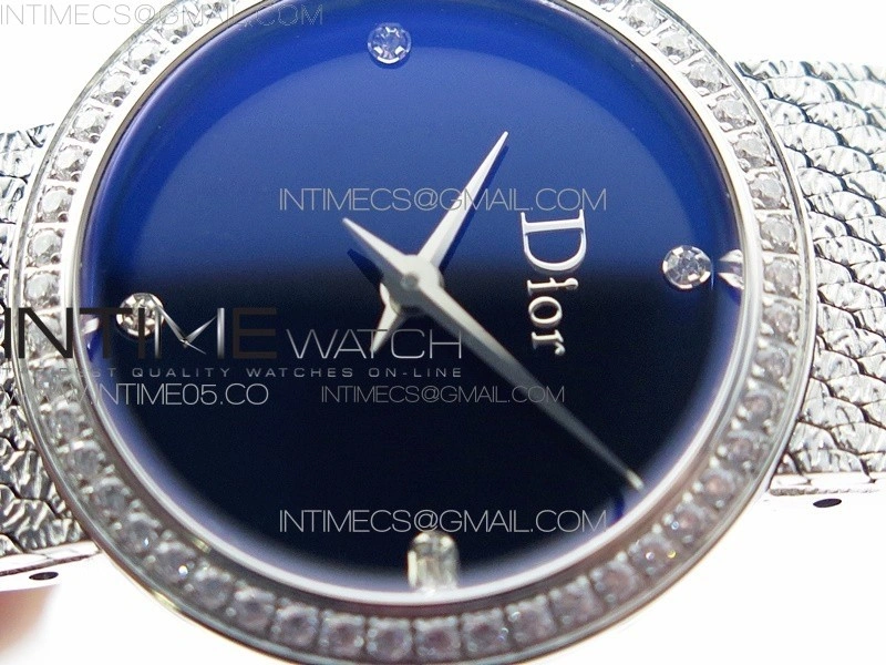 La d de dior satine SS Crystal Bezel 8848F 1:1 Best Edition Blue Dial on SS bracelet Swiss Quartz