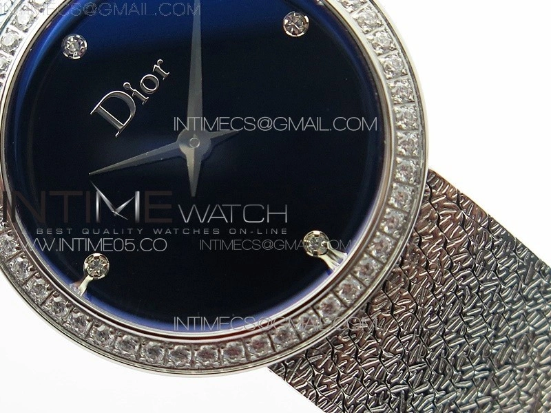 La d de dior satine SS Crystal Bezel 8848F 1:1 Best Edition Blue Dial on SS bracelet Swiss Quartz