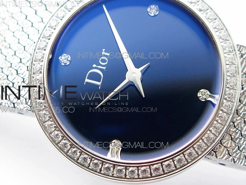 La d de dior satine SS Crystal Bezel 8848F 1:1 Best Edition Blue Dial on SS bracelet Swiss Quartz