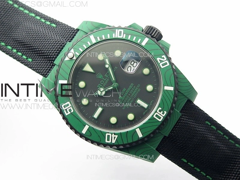 Submariner DIW Green Carbon VSF 1:1 Best Edition Black Dial on Black Nylon Strap VS3135