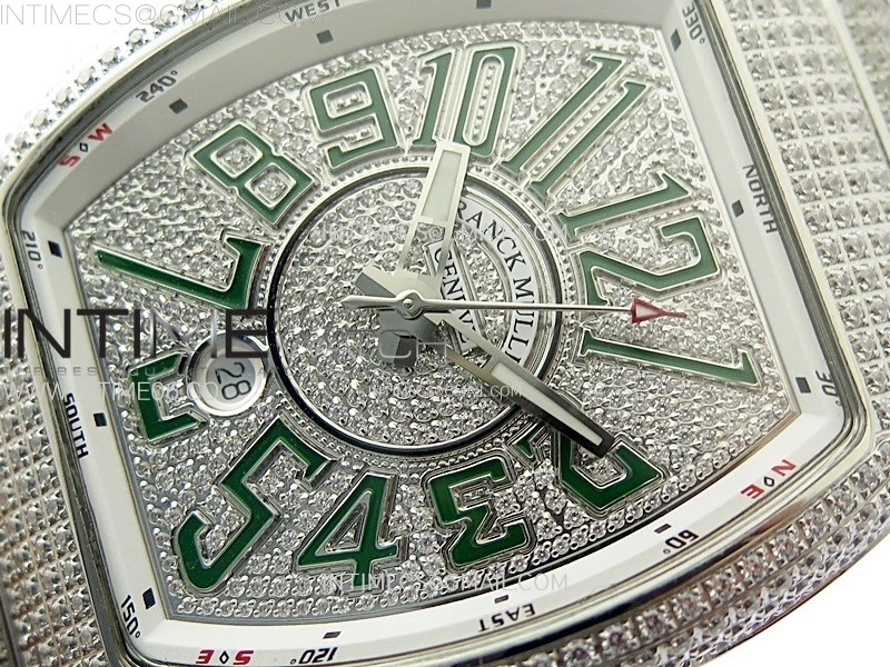 Vanguard V45 Full Diamonds ABF Best Edition Full Paved Diamonds Dial Green Markers On Full Paved Diamonds Bracelet A2824
