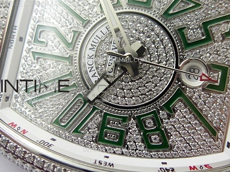 Vanguard V45 Full Diamonds ABF Best Edition Full Paved Diamonds Dial Green Markers On Full Paved Diamonds Bracelet A2824