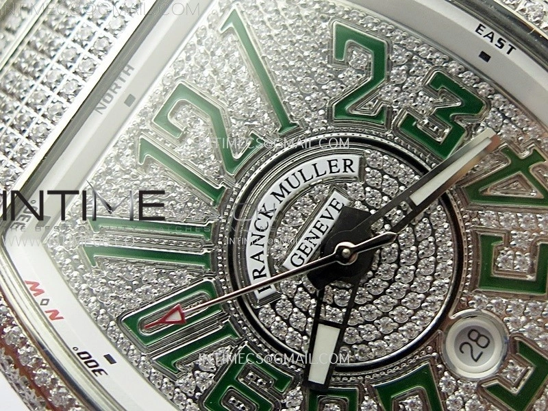 Vanguard V45 Full Diamonds ABF Best Edition Full Paved Diamonds Dial Green Markers On Full Paved Diamonds Bracelet A2824