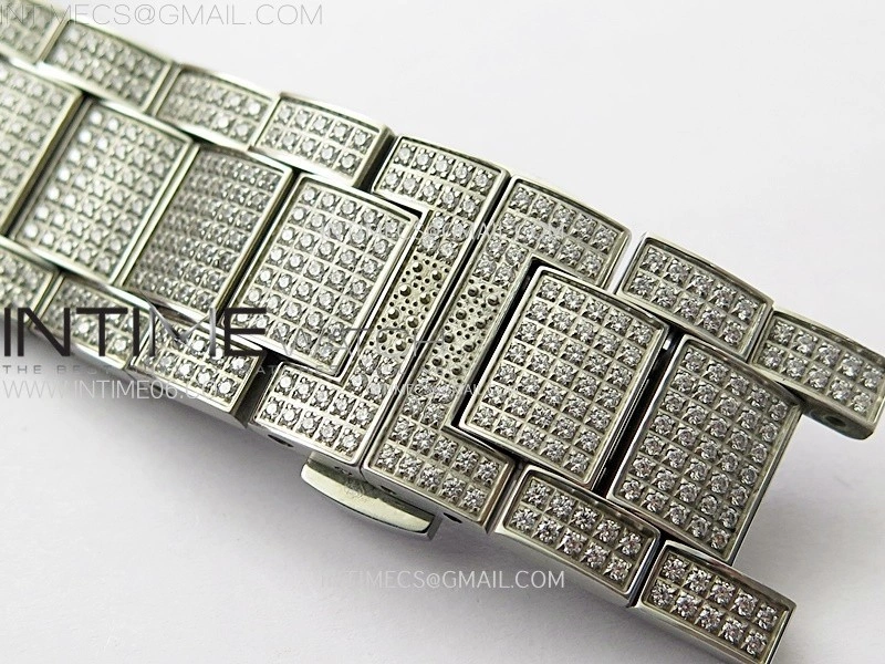 Vanguard V45 Full Diamonds ABF Best Edition Full Paved Diamonds Dial Green Markers On Full Paved Diamonds Bracelet A2824