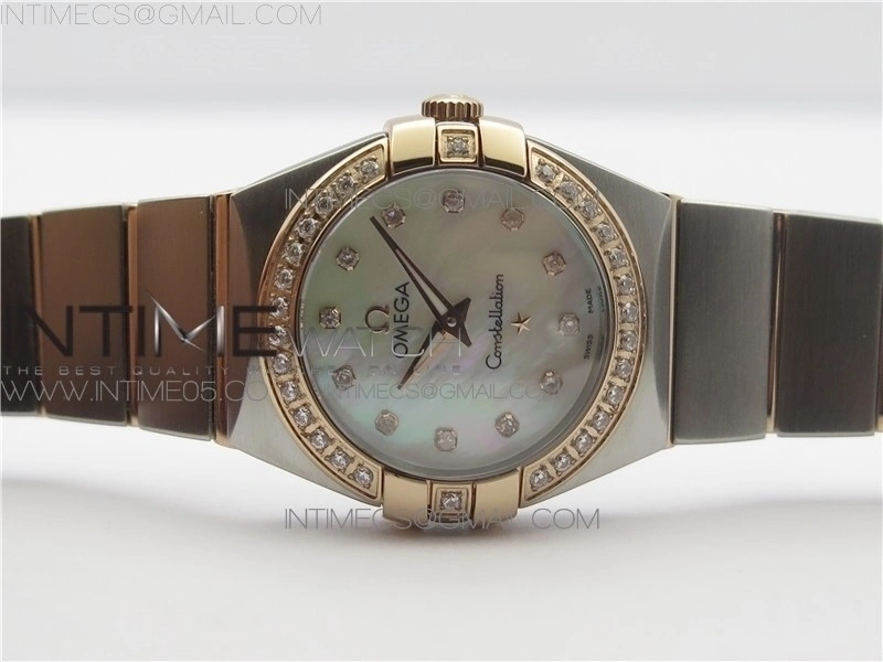 Constellation Ladies 27mm K11F 1:1 Best Edition SS RG Diamonds Bezel White MOP Dial Stick Markers on SS RG Bracelet ETA Quartz