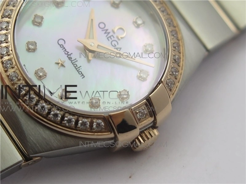 Constellation Ladies 27mm K11F 1:1 Best Edition SS RG Diamonds Bezel White MOP Dial Stick Markers on SS RG Bracelet ETA Quartz