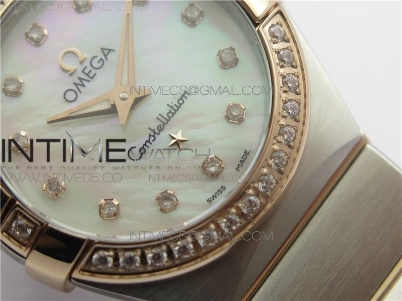 Constellation Ladies 27mm K11F 1:1 Best Edition SS RG Diamonds Bezel White MOP Dial Stick Markers on SS RG Bracelet ETA Quartz