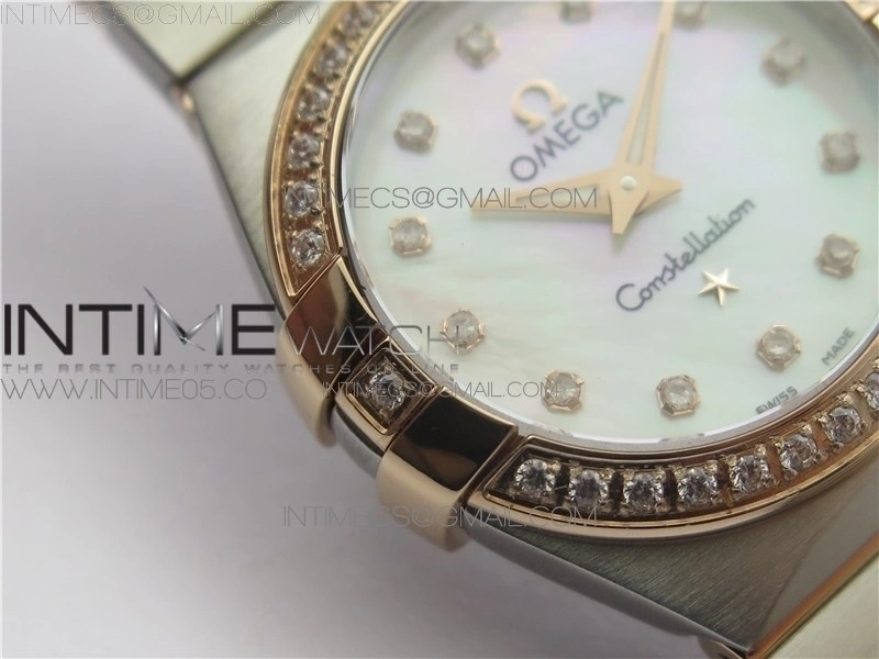 Constellation Ladies 27mm K11F 1:1 Best Edition SS RG Diamonds Bezel White MOP Dial Stick Markers on SS RG Bracelet ETA Quartz