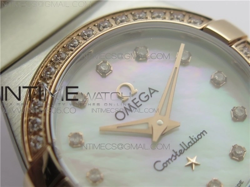 Constellation Ladies 27mm K11F 1:1 Best Edition SS RG Diamonds Bezel White MOP Dial Stick Markers on SS RG Bracelet ETA Quartz
