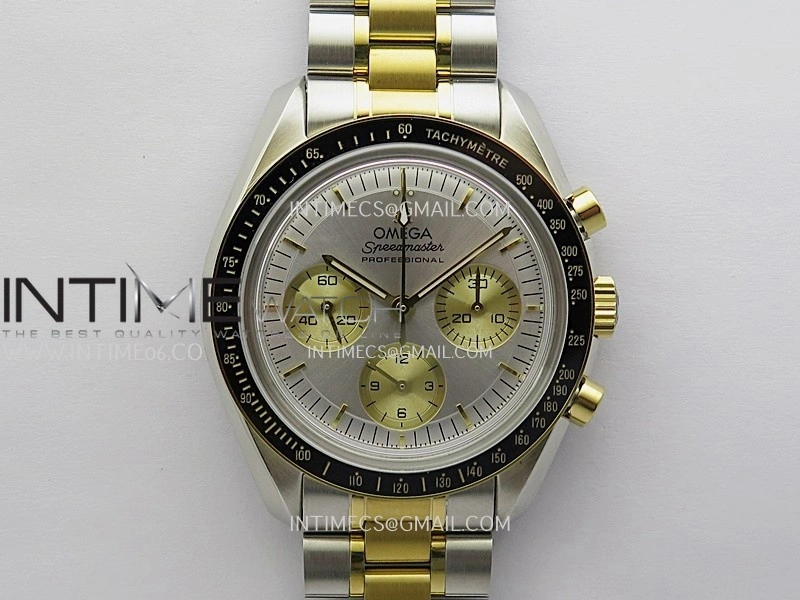 Speedmaster Professional SS YG N1F Best Edition Silver Dial Gold Subdial On SS YG Bracelet Asian 3861