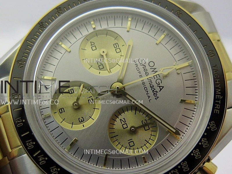 Speedmaster Professional SS YG N1F Best Edition Silver Dial Gold Subdial On SS YG Bracelet Asian 3861
