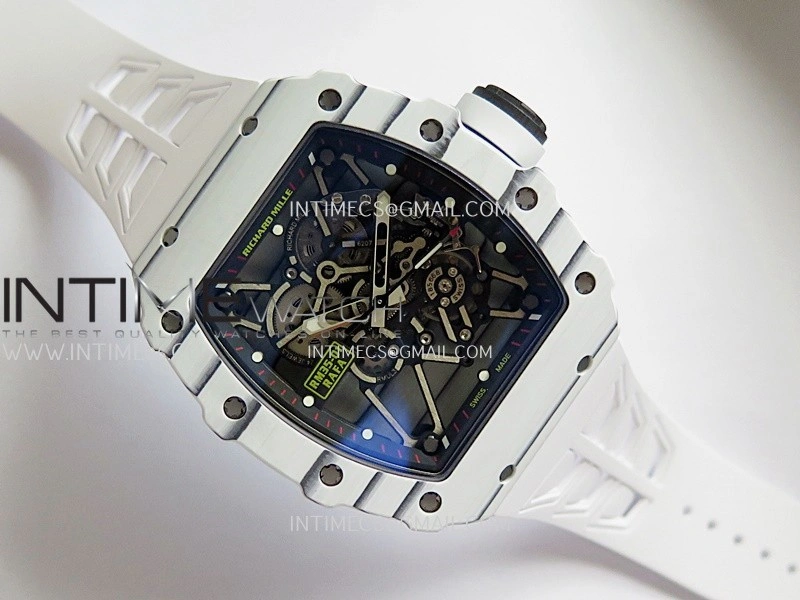 RM035-01 White Carbon ZF Best Edition Skeleton Dial On White Rubber Strap Super Clone RMUL2