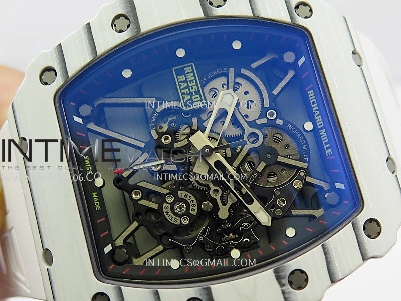 RM035-01 White Carbon ZF Best Edition Skeleton Dial On White Rubber Strap Super Clone RMUL2